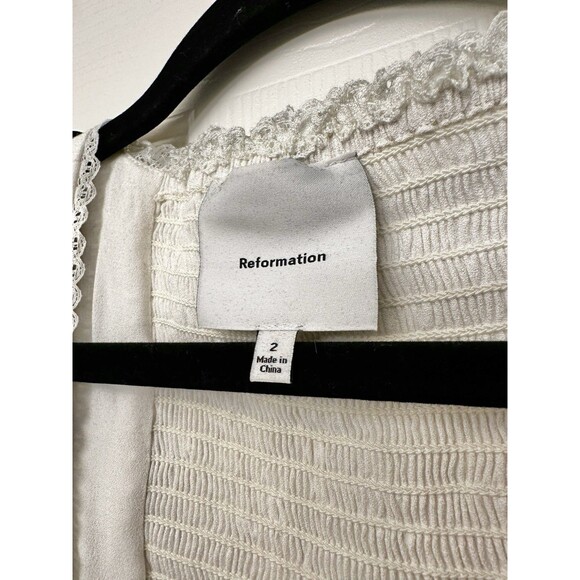 Reformation Inara Satin Bow Top Women’s Size 2 Small Smocked Fitted Blouse - Picture 8 of 11